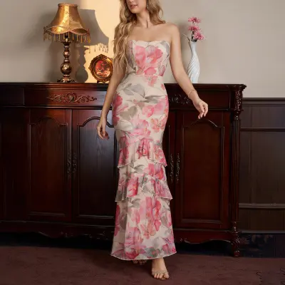 Pink Fashionable Maxi Dress For Women | Red Carpet