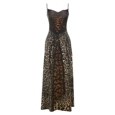 Leopard Print Floor Length Maxi Dress For Women | Wedding Guest