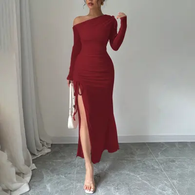 Burgundy Fashionable Maxi Dress For Women | Evening Gown